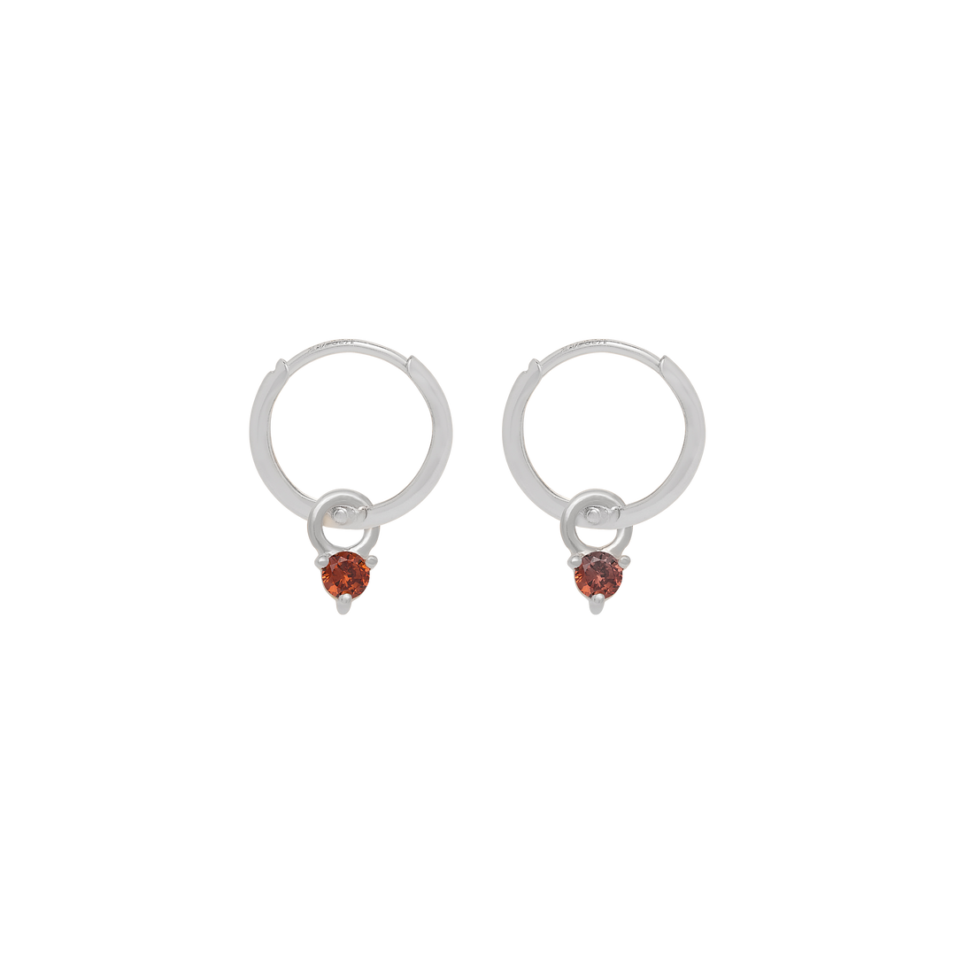 Birthstone Mini Hoop Earrings - Silver